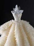 Luxury Ball Gown Strapless Tulle Fitted Corset Wedding Dress Bride Gowns Wedding Dresses HZ0311