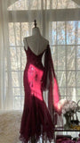 Elegant Mermaid Spaghetti Straps Burgundy Chiffon Prom Dresses Inspiration Trending Evening Gowns Formal Party Prom Dress HZ0311