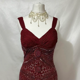 Modest Mermaid Sweetheart Burgundy Tulle With Beads For Women Party Dress Long Formal Prom Dresses 22th Birthday Outfits HZ0311