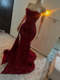 Stunning Mermaid Sweetheart Red Slit Sequin Prom Dresses Inspiration Prom Dress Princess Graduation Dress HZ0311