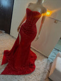 Stunning Mermaid Sweetheart Red Slit Sequin Prom Dresses Inspiration Prom Dress Princess Graduation Dress HZ0311