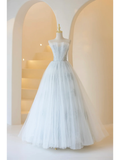Charming Ball Gown Strapless Light Sky Blue Tulle Long Prom Dresses Impress 20th Birthday Outfits Prom Gown HZ0311