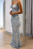 Modest Mermaid Spaghetti Straps Light Sky Blue Long Prom Dresses Party Dress 21st Birthday Outfits Graduation Dress HZ0311
