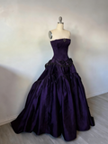 Vintage Ball Gown Strapless Burgundy Sleeveless Satin 90s Classy Prom Dresses Inspiration Party Dress Princess Graduation Dress HZ0311
