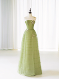 Elegant Ball Gown Strapless Sage Green Tulle Prom Dress Charming Evening Party Gowns Fashion Wedding Guest Dress HZ0311