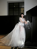 Princess Wedding Dresses Mermaid One Shoulder Lace Tulle White Brides Dress For Brides Fitted Long Bridal Gowns HZ0311