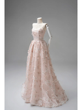 Cute A line Sweetheart Floral Tulle Pink Long Prom Dresses Impress 19th Birthday Outfits Prom Gown HZ0311