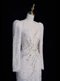 Vintage Mermaid V Neckline Lace Long Sleeeves Wedding Dress Fairytale Autumn Bridal Dresses HZ0311