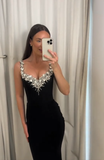 Elegant Mermaid Sweetheart Black Bodycon Evening Women Party Long Formal Prom Dress 16 Birthday Gown Ladies Dresses HZ0311