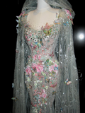 Shimmer Mermaid Scoop Neck Floral Sequin Lace Wedding Dress With Train Fairytale Brides Gown Wedding Dresses HZ0311