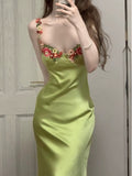 Simple A line Spaghetti Straps Satin Vestido De Desta Verde Green Prom Dresses Wedding Guest Dress HZ0311