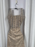 Sparkly Mermaid Square Neck Champagne Sequins Senior Prom Dresses High School Long Formal Dress HZ0311