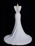 Simple Mermaid V Neckline Satin Sleeveless White Lace Wedding Dress Fairytale Autumn Bridal Dresses HZ0311