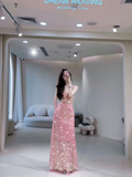 Cute A Line Spaghetti Straps Pink Sequin Long Prom Dresses Impress 19th Birthday Outfits Prom Gown HZ0311