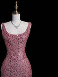 Modest Sheath Strapless Pink Sequins Long Formal Prom Evening Dress Dinner Outfits Party Gowns For Teens Girls HZ0311