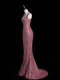Sparkly Mermaid Square Neck Pink Beaded Bodice Long Prom Dress Evening Outfits Formal Dress HZ0311