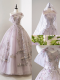 Unique Ball Gown Strapless Lilac Tulle With Multi Layered Long Prom Quinceanera Dresses Sweet 15 16 Birthday Gown HZ0311