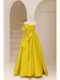 Elegant Ball Gown Strapless Yellow Satin Long Prom Dress Charming Evening Party Gowns Fashion Wedding Guest Dress HZ0311