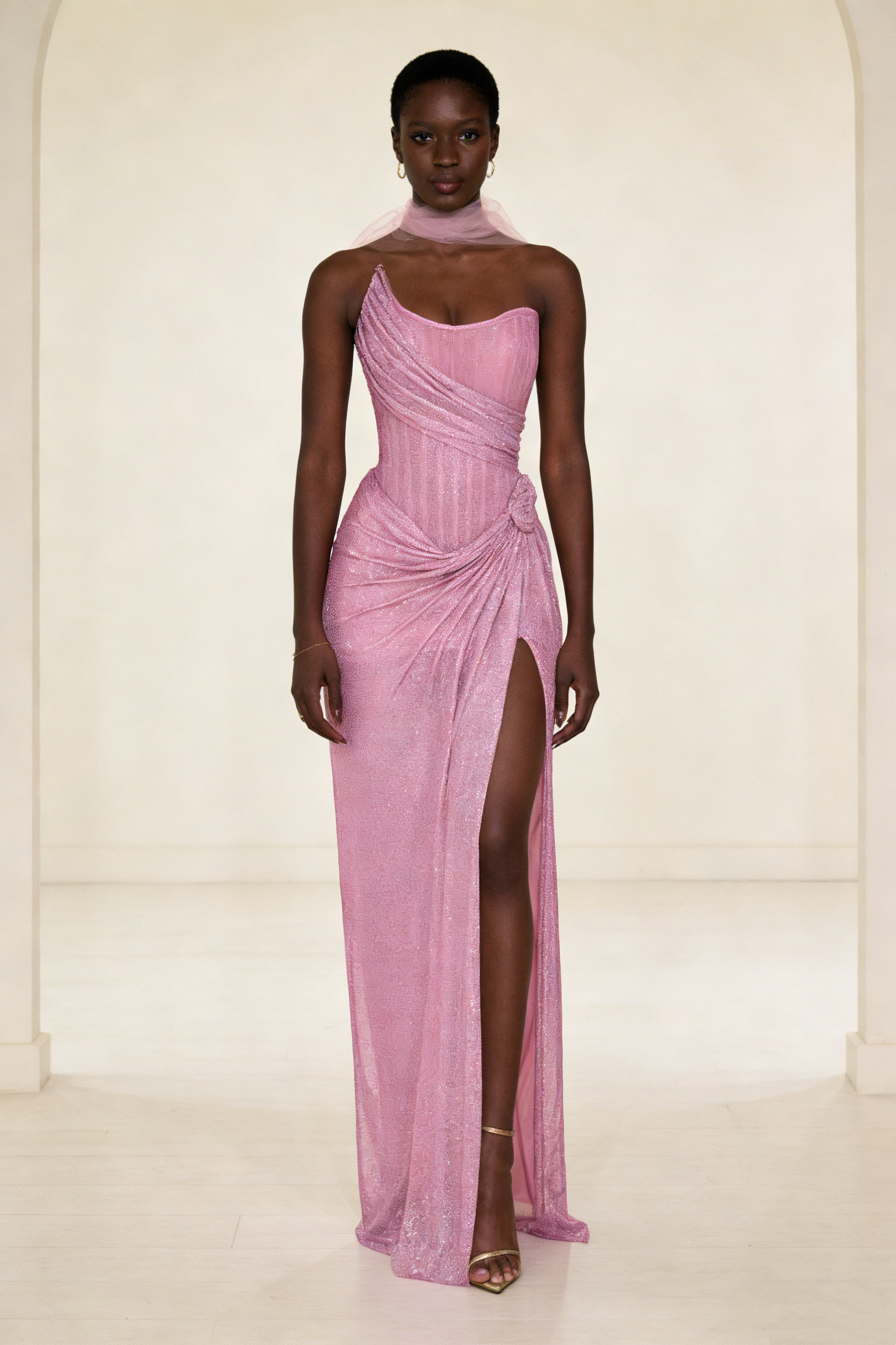 Elegant Pink Strapless Mermaid Split Long Party Dress Evening Gown, HZ0427