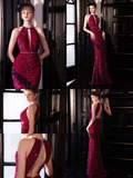 Sparkly Mermaid Jewel Neck Fuchsia Sequin Long Prom Dresses Impress 18th Birthday Outfits Prom Gown HZ0311