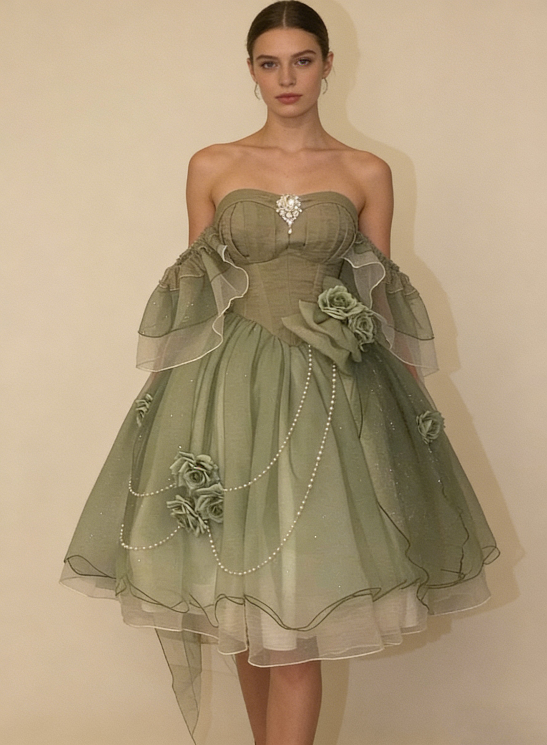 Green Off Shoulder A-Line Floral Short Party Dress Cute Mini Birthday Dress, HZ0427