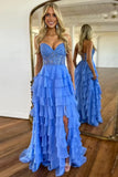 A line Sweetheart Pale Yellow Chiffon Flowy Ruffle Long Formal Gowns Prom Dresses Evening Dress HZ0311