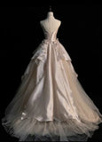 Pearl Pink Strapless A-Line Tulle Long Party Gown with Pearls HZ0427