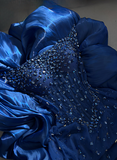 Modest A Line Strapless Royal Blue Sequins With Beads Evening Dresses High School Teens Senior Night Dance Party Outfits HZ0311