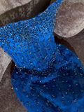 Modest A Line Strapless Royal Blue Sequins With Beads Evening Dresses High School Teens Senior Night Dance Party Outfits HZ0311