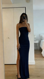 Modest Sheath Strapless Split Black Prom Evening Dresses High School Teens Senior Night Dance Party Outfits HZ0311