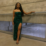 Modest Sheath Strapless Split Black Sequin Prom Evening Dresses High School For Black Girls Senior Night Dance Party Outfits HZ0311
