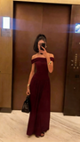 Modest A line Off The Shoulder Burgundy With Sleeves Evening Dresses High School Teens Senior Night Dance Party Outfits HZ0311