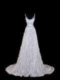 Glitter Wedding Dresses Ball Gown Spaghetti Strap Sequin Beaded White Brides Dress Fitted Long Bridal Gowns HZ0311
