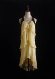 Vintage High Low Yellow Halter Yellow Hoco Gowns Short Homecoming Dresses Hoco Gown HZ0311