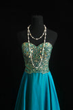 Vintage Prom Dresses Aesthetic A line Sweetheart Beaded Bodice Inspo Blue Formal Party Gown HZ0311