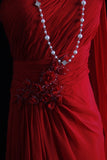 Vintage Prom Dresses Aesthetic A line One Shoulder Red Chiffon With Beaded Bodice Inspo Formal Party Gown HZ0311
