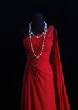 Vintage Prom Dresses Aesthetic A line One Shoulder Red Chiffon With Beaded Bodice Inspo Formal Party Gown HZ0311