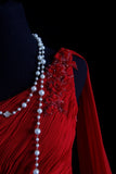 Vintage Prom Dresses Aesthetic A line One Shoulder Red Chiffon With Beaded Bodice Inspo Formal Party Gown HZ0311