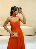 Modest A Line Strapless Orange Chiffon With Scarf Long Evening Dresses Inspo Senior Night Dance Prom Dress HZ0311