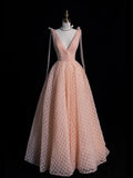 Beautiful Ball Gown V Neck Blush Pink Long Prom Dresses Formal Gowns Inspo Evening Outfit HZ0311