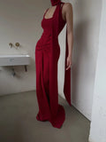 Simple Mermaid Spaghetti Straps Red With Scarf Long Prom Dresses Aesthetic Formal Dress Party Outfits HZ0311