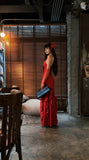 Unique Mermaid Strapless Bright Red Slit Long Prom Dresses Inspiration Prom Gowns Formal Prom Dress HZ0311