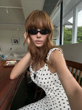Modest Mermaid Square Neck Backless Black Polka Dots Satin With Black Bow-knot Prom Dresses Long Birthday Party Dress Evening Dresses HZ0311