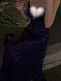 Sparkling Mermaid Spaghetti Strap Purple Sequined Prom Dress Long 18th Birthday Party Gown Formal Dresses HZ0311