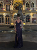 Sparkling Mermaid Spaghetti Strap Purple Sequined Prom Dress Long 18th Birthday Party Gown Formal Evening Dresses HZ0311