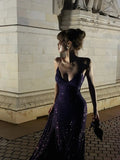 Sparkling Mermaid Spaghetti Strap Purple Sequined Prom Dress Long 18th Birthday Party Gown Formal Evening Dresses HZ0311