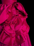 Elegant Ball Gown Spaghetti Strap Hot Pink Satin Floral Long Evening Dresses Semi Prom Formal Gown HZ0311