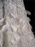 Civil Wedding Dresses Ball Gown Square Neck White Tulle With Long Sleeves Feathers Bodice Brides Dress Fitted Bridal Gowns HZ0311