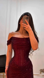 Off-Shoulder Sparkly Mermaid Prom Dresses Senior School Event Dress Formal Gown HZ0311