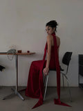 Chic Mermaid Spaghetti Strap Long Prom Dresses Red With Scarf Formal Dresses HZ0311